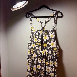 Current Mood Black and Yellow Smiley Floral Overalls Dress